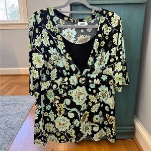 Black and Cream Floral Patterned Blouse